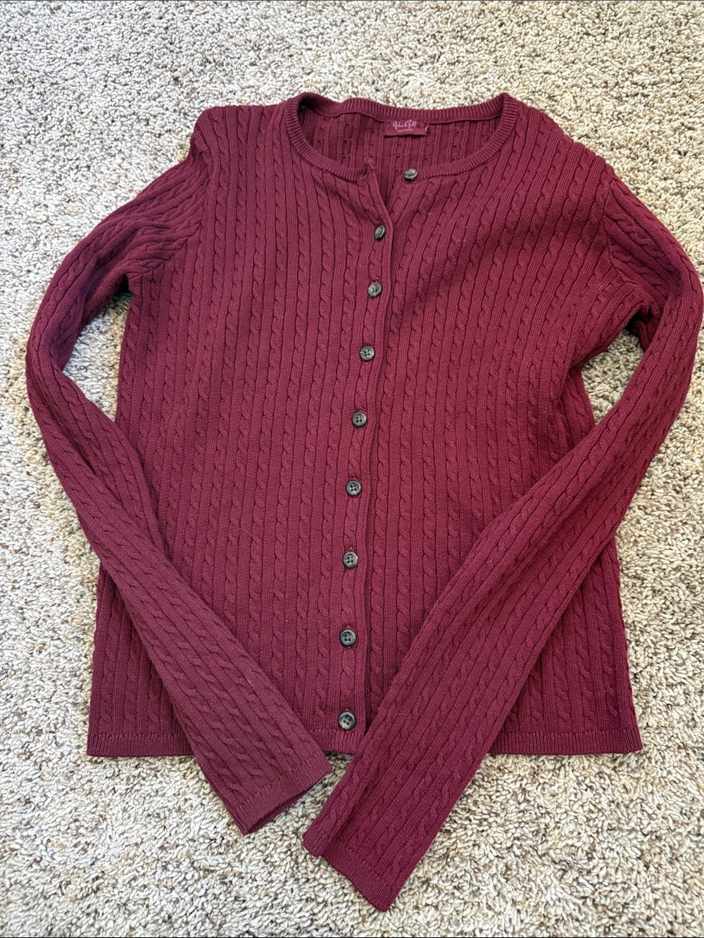 Women’s Cable Knit Button-Front Cardigan Sweater - Burgundy